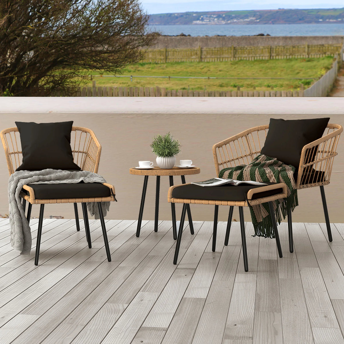 Black Wicker Ottoman with Cushions Set of 2 O114566