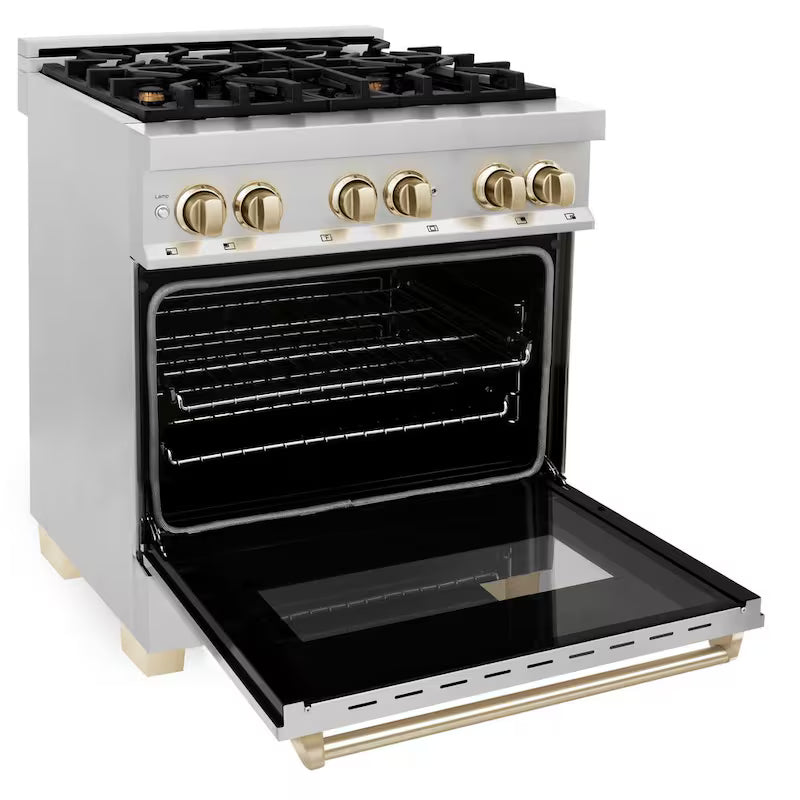 4 Burner Dual Fuel Range in Stainless Steel and Polished Gold G449802