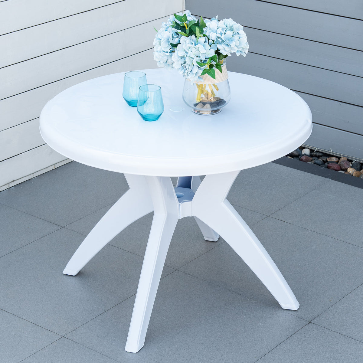Round Plastic Patio Table with Umbrella Hole X889684