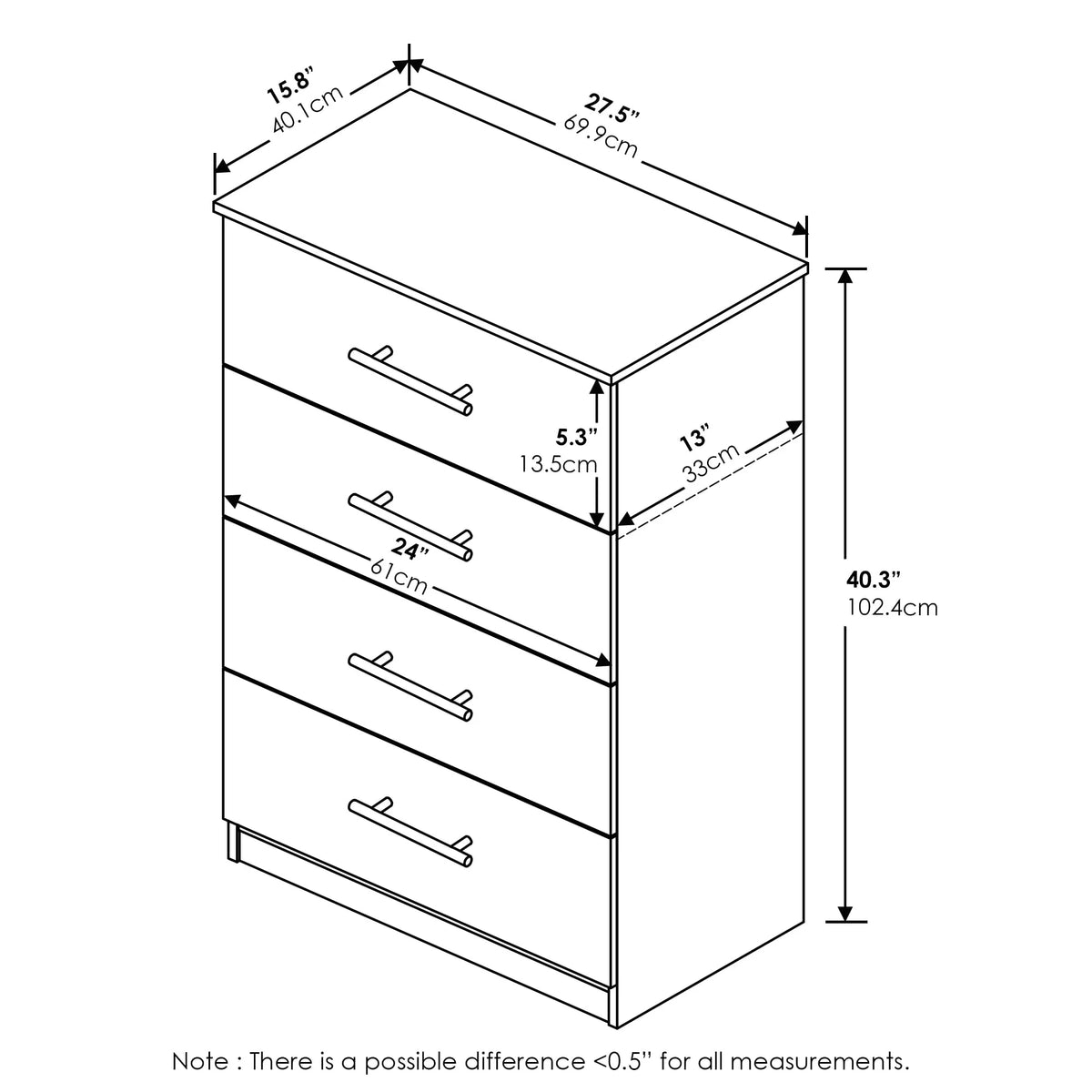 4-Drawer Dresser with Handle F2209