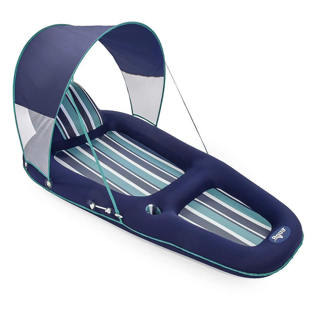 Blue Inflatable Pool Lounger Float with Sunshade Canopy 2 Pack P240