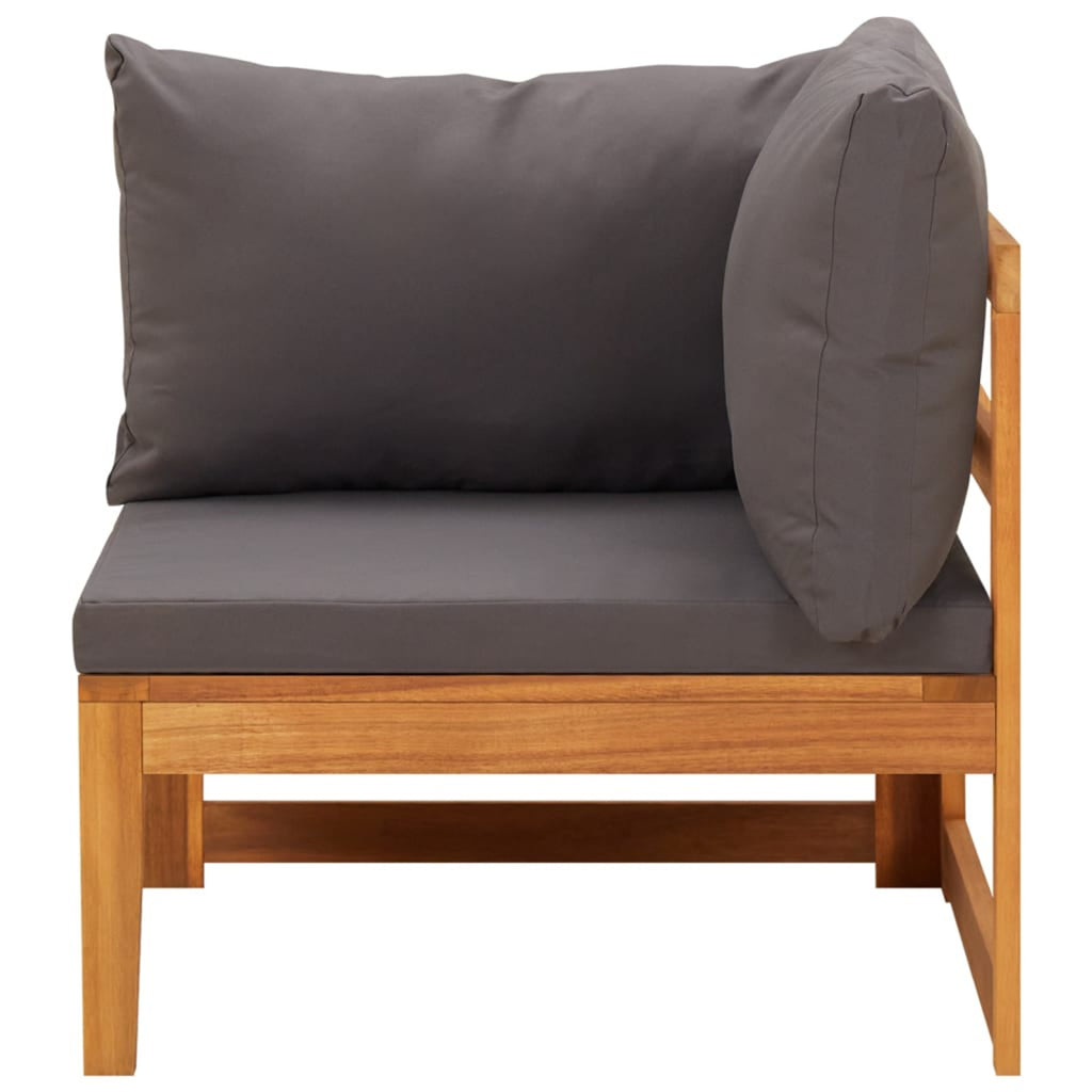 3 Piece Dark Gray Cushioned Corner Sofa and Table Acacia Wood Sectional Outdoor Furniture Set L630654