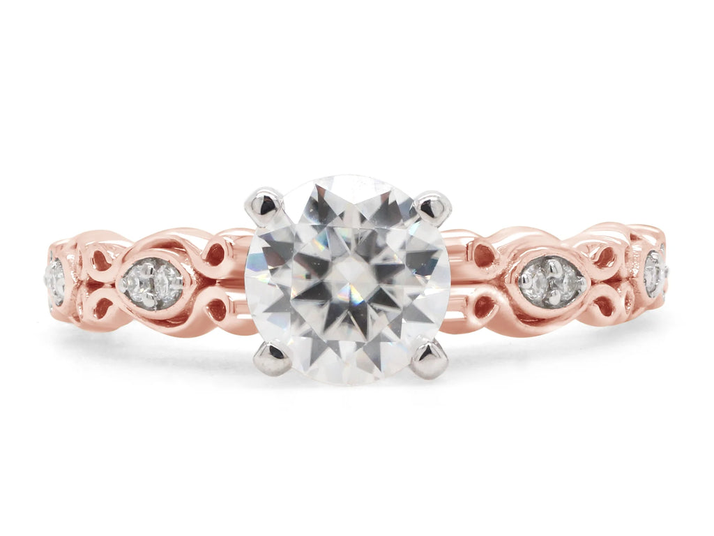 10K Solid Rose Gold Moissanite Solitaire Filigree Engagement Ring P3496