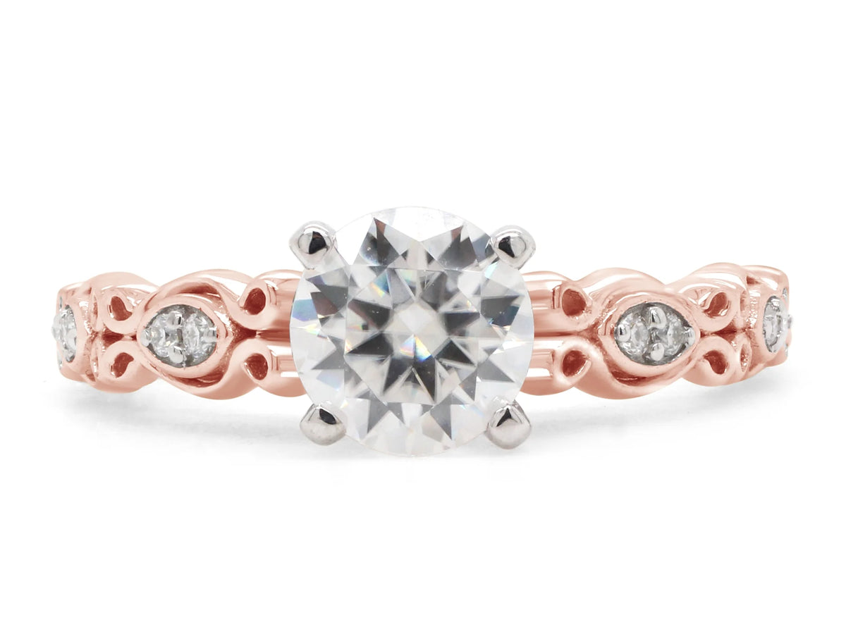 10K Solid Rose Gold Moissanite Solitaire Filigree Engagement Ring P3496