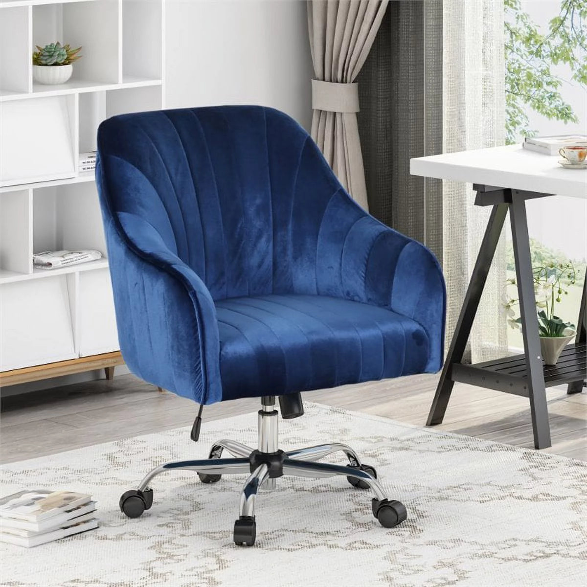 Navy Blue Velvet Swivel Chair D5751