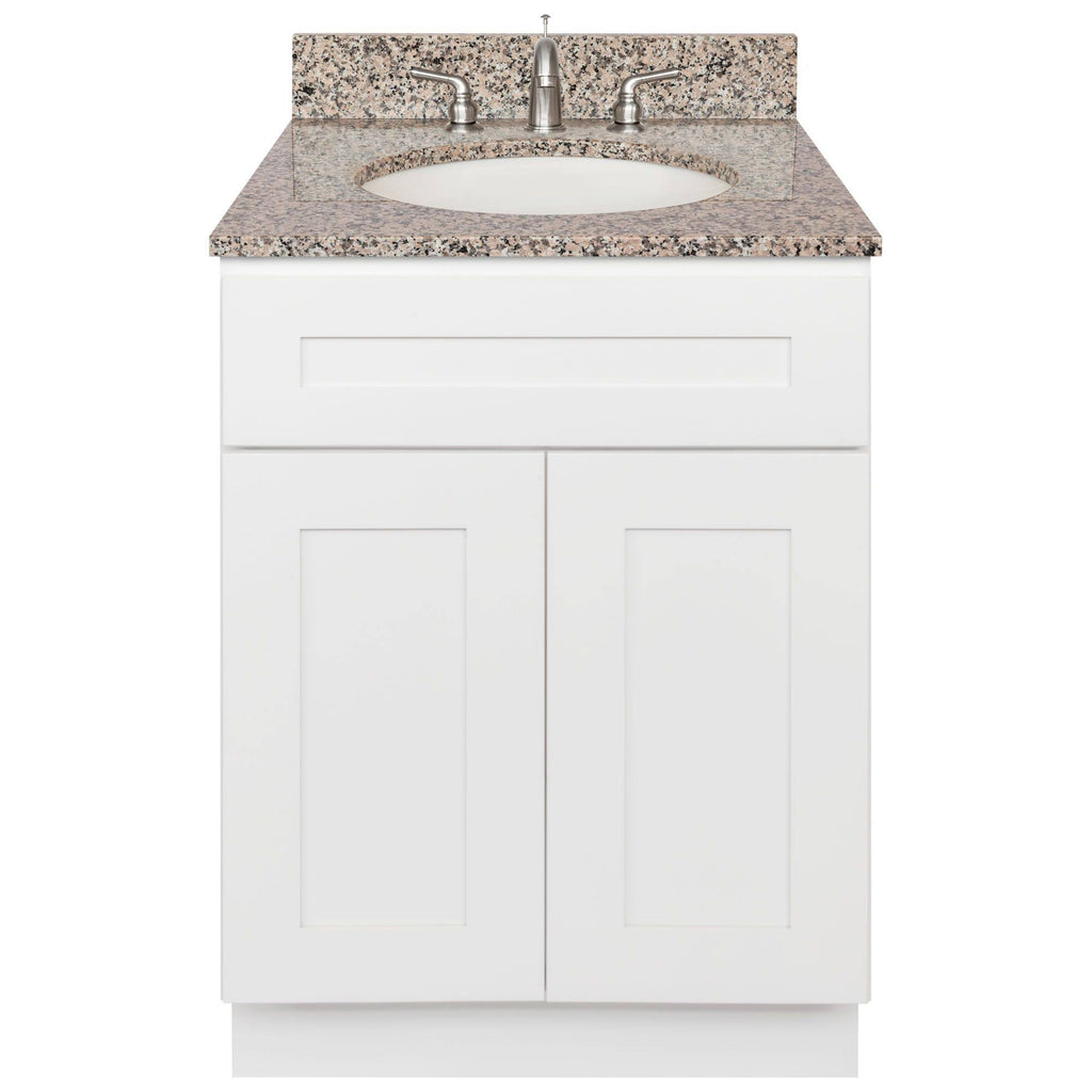 White Vanity with Burlywood Granite Top and Faucet B692854