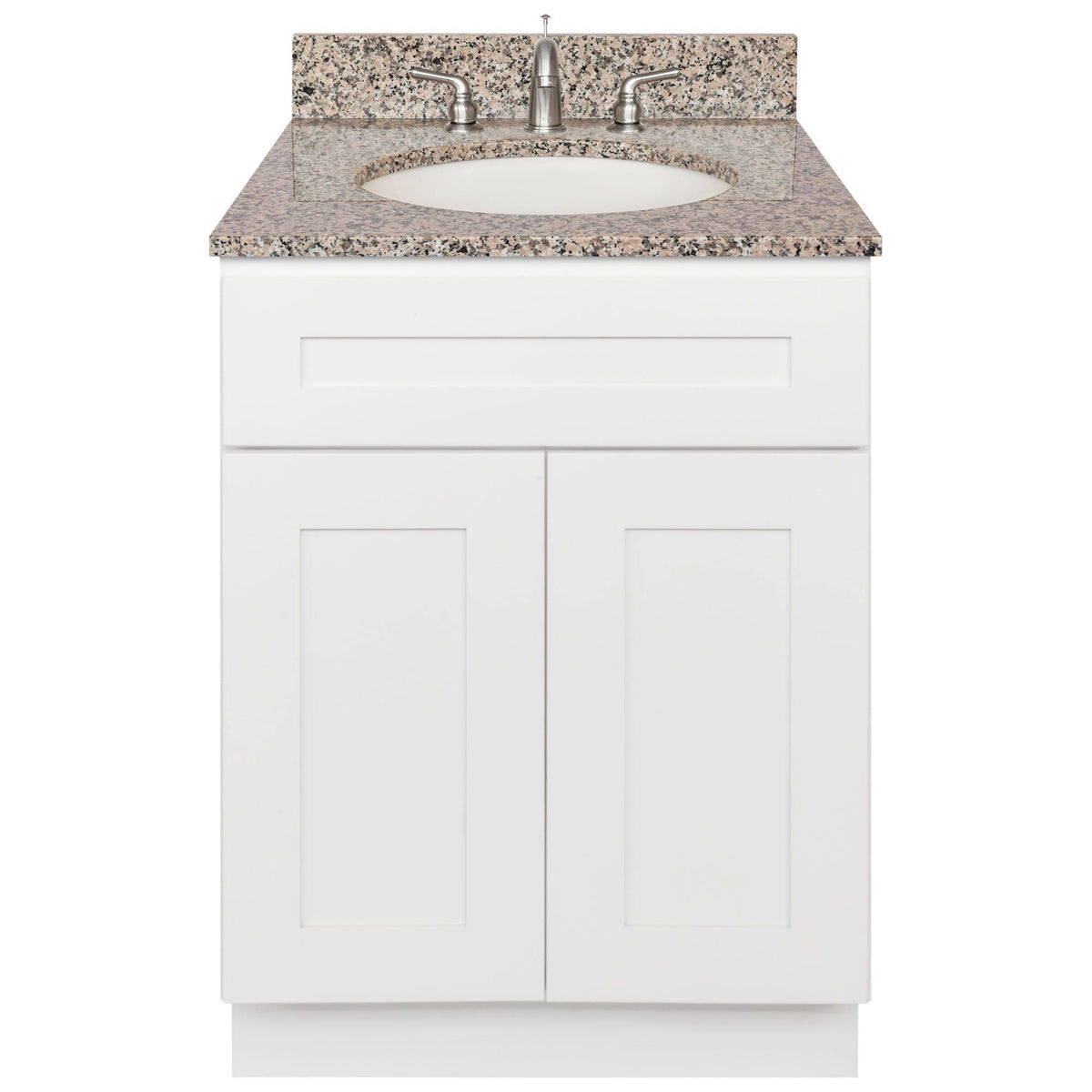 White Vanity with Burlywood Granite Top and Faucet B692854