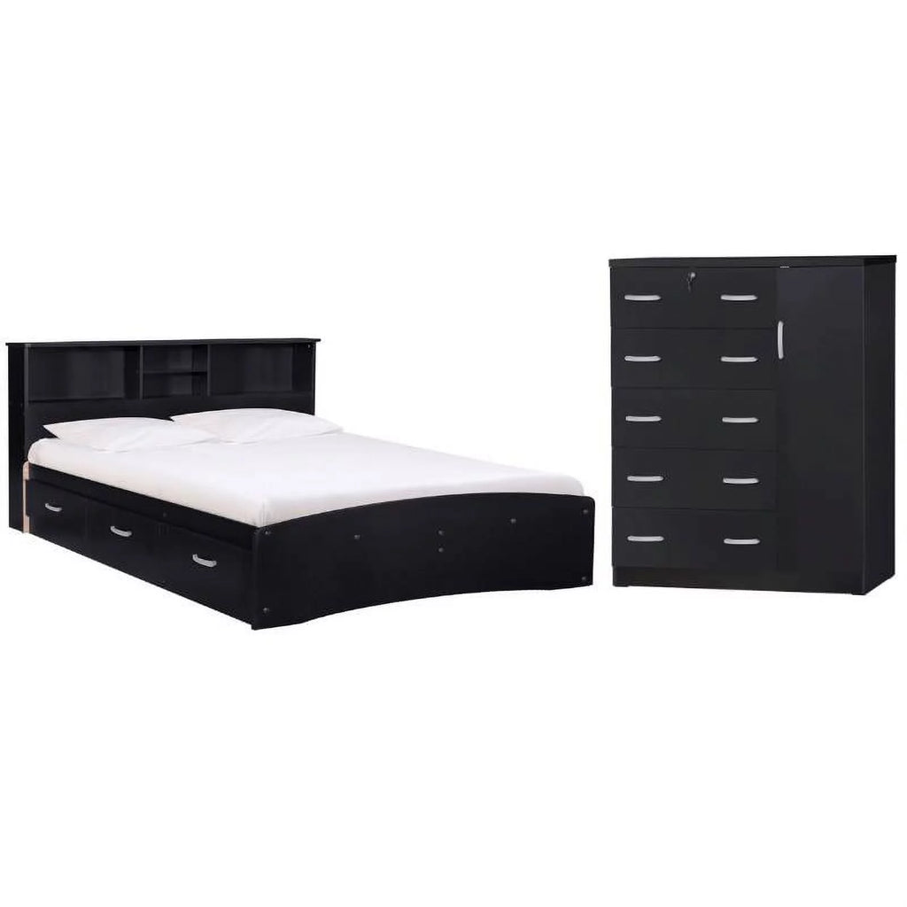 Queen Captains Bed & 5-Drawer Tall Chest Wardrobe R917
