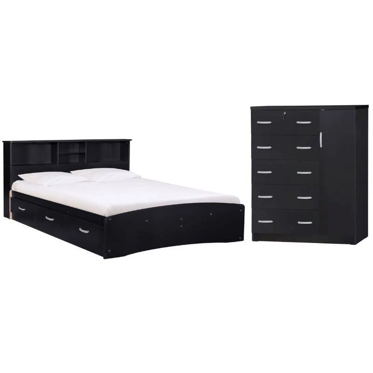 Queen Captains Bed & 5-Drawer Tall Chest Wardrobe R917