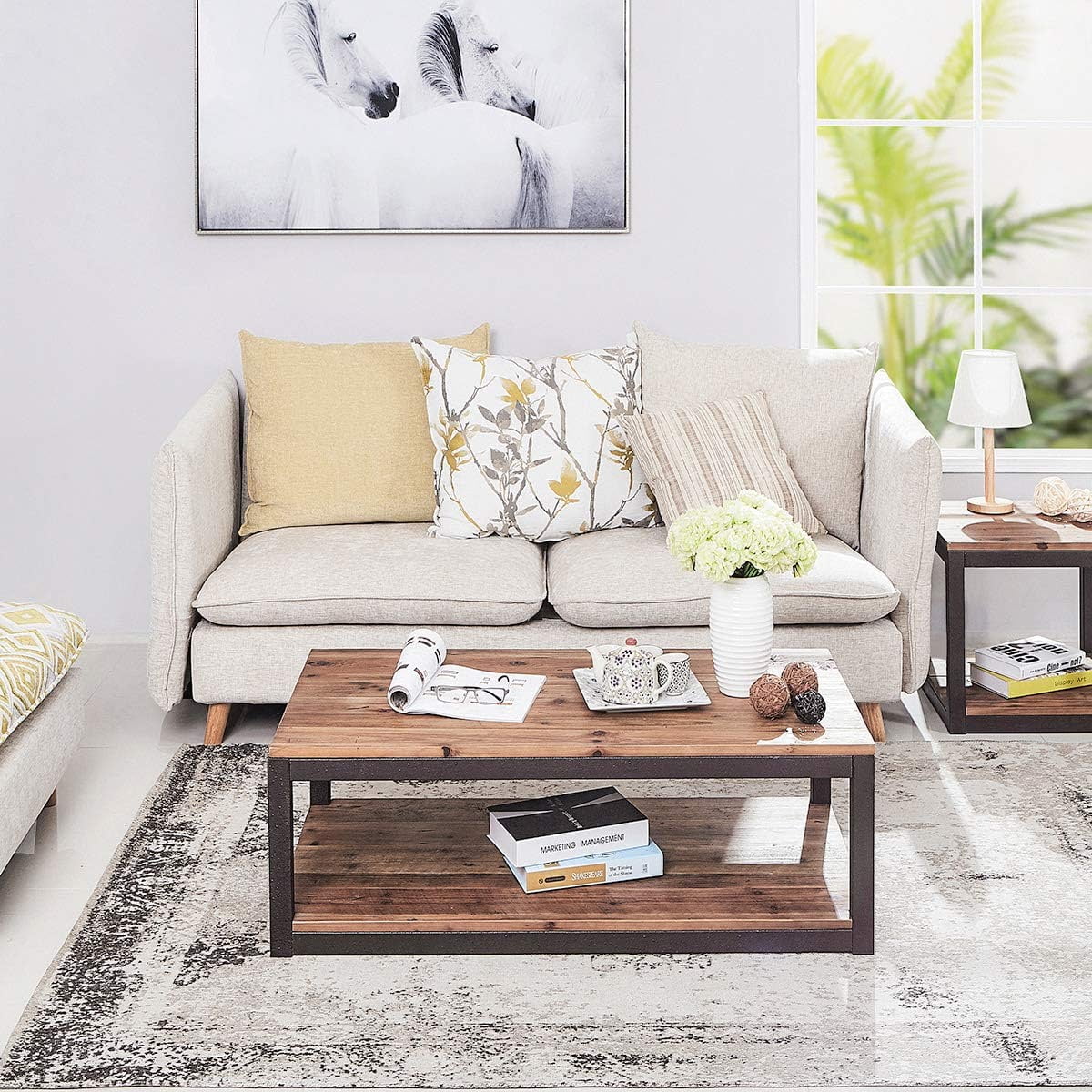 Vintage Industrial Coffee Table with Storage Shelf F42099