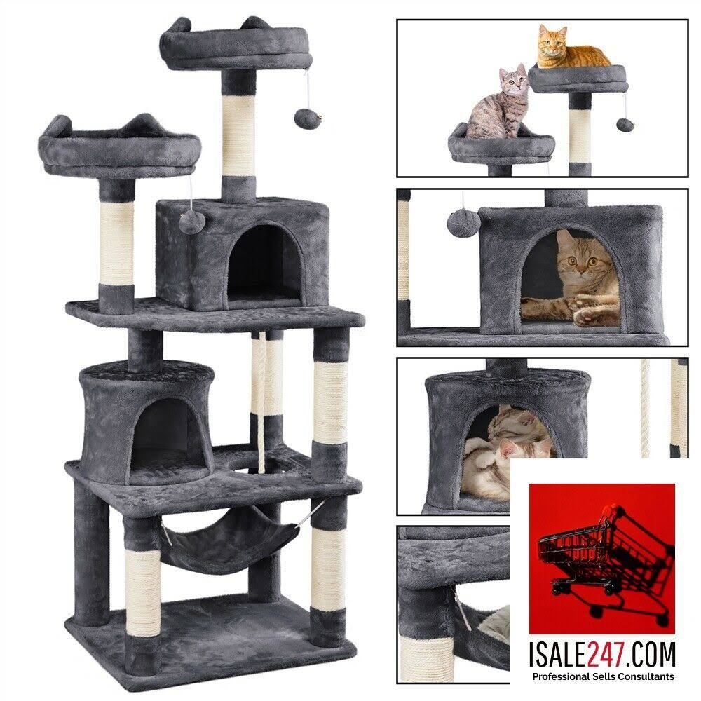 62.2x22 Double Condo Cat Tree and Scratching Post Tower Dark Gray P516