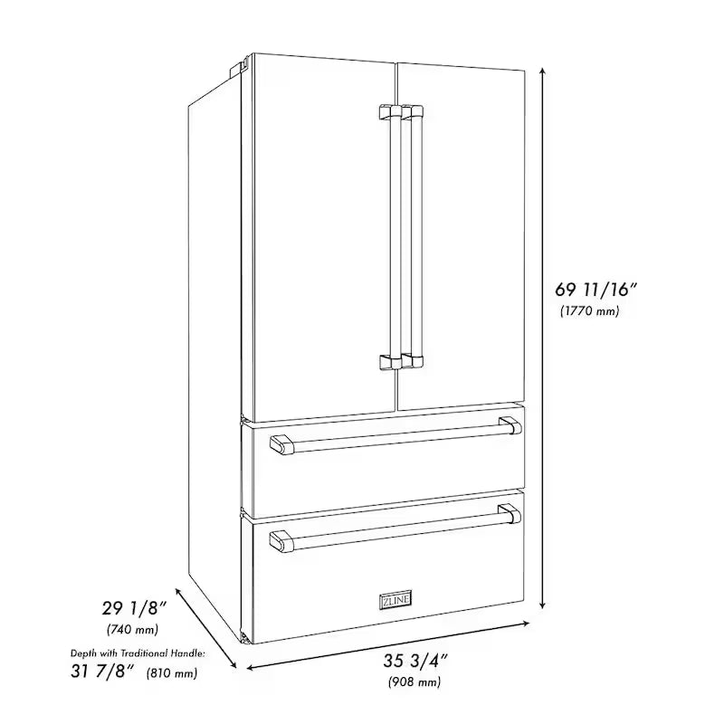 36 in. 4-Door French Door Refrigerator with Ice Maker in Stainless Steel K626