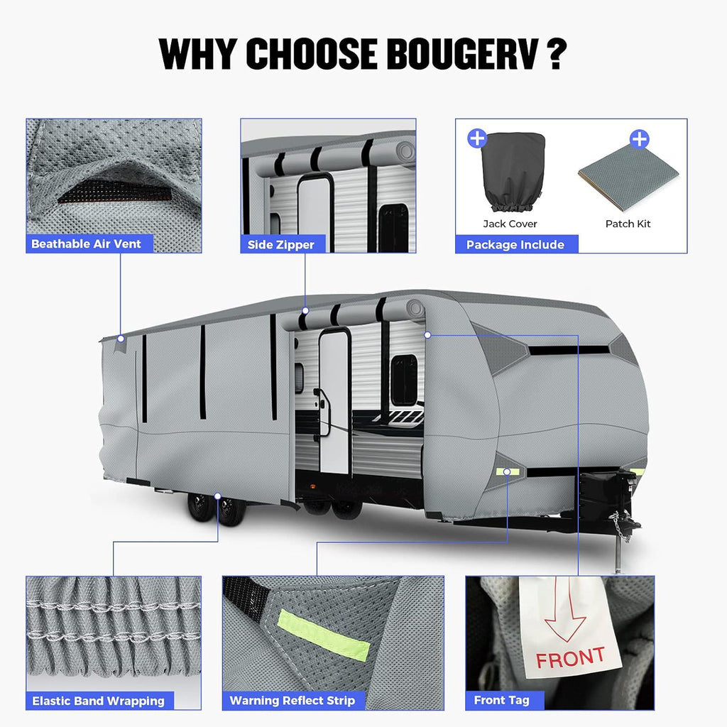 Gray Windproof Travel Trailer RV Snow Cover with Jack Cover & Patch Kit E176
