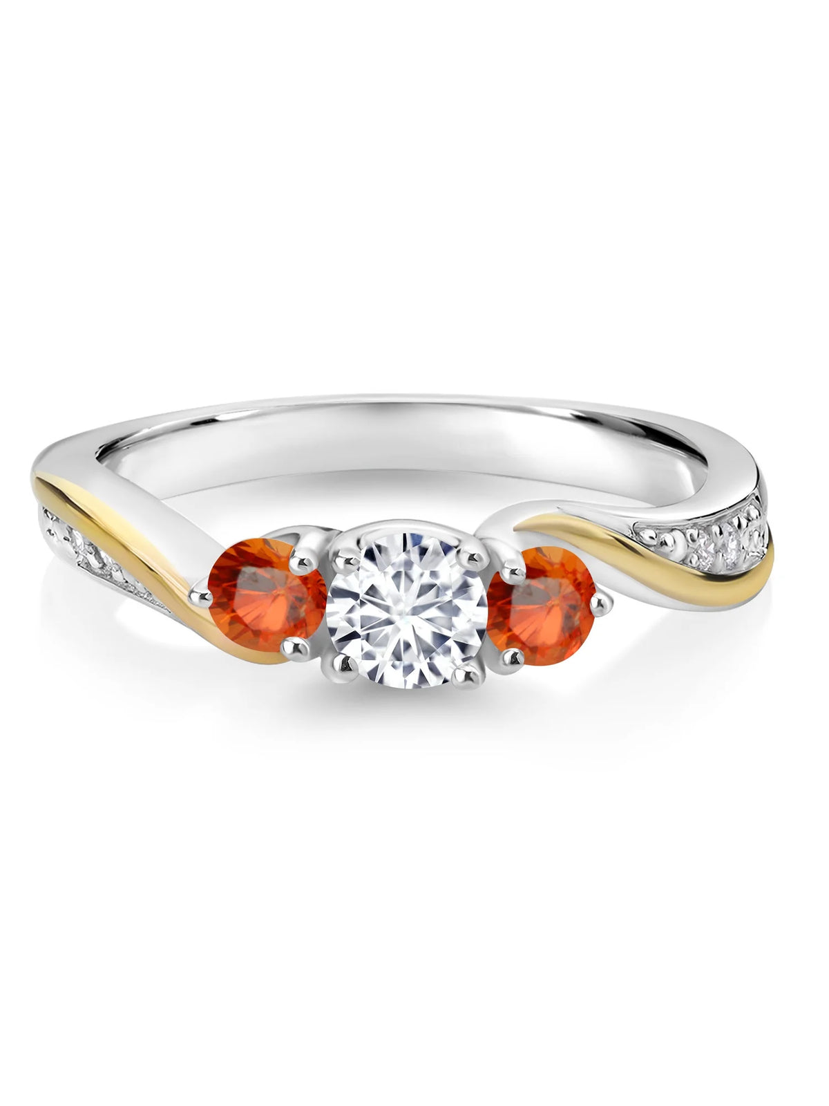 925 Sterling Silver 10K Yellow Gold White Lab Grown Diamond 3 Stone Engagement Ring M208