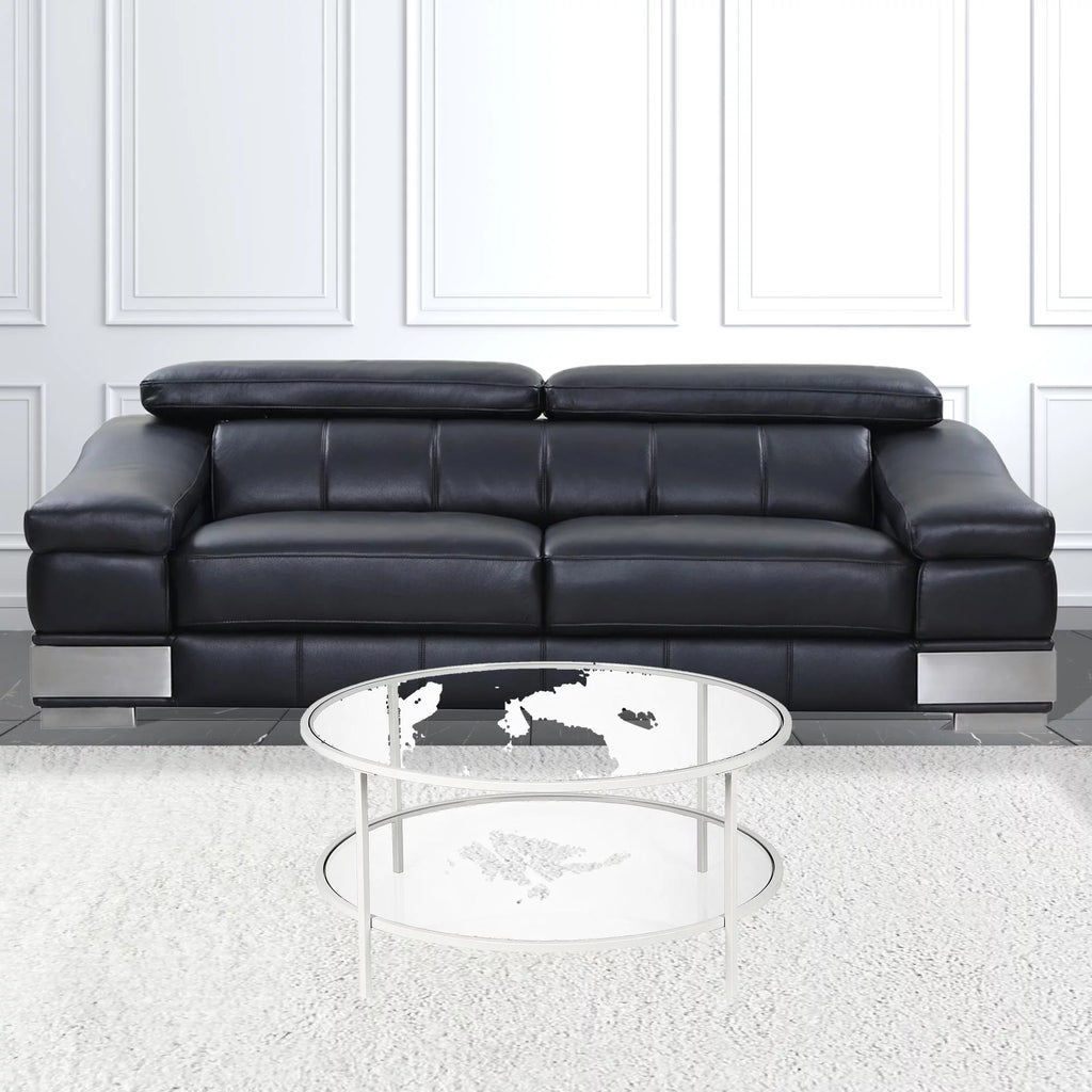 White Glass Round Coffee Table with Shelf T6945