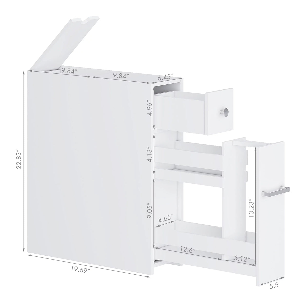 Slim White Bathroom Storage Cabinet with Slide Out Drawer K2489
