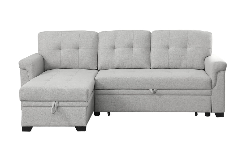 Light Gray Reversible Sleeper Sectional Sofa with Storage Chaise W1342