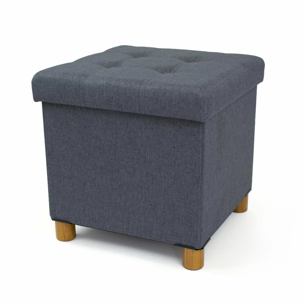 Dark Grey Collapsible Cube Storage Ottoman Foot Stool with Tray V445