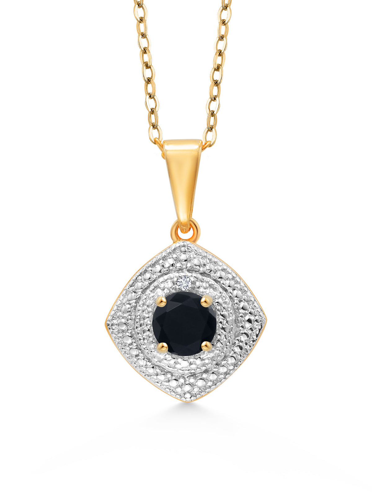 0.48 Ct Black Onyx White Diamond 18K Yellow Gold Plated Silver Pendant with Chain U859