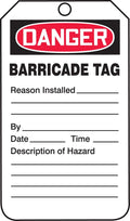 Danger Barricade Tag, 5.75 Length x 3.25 Width, Red/Black on White, Pack of 25 L242170