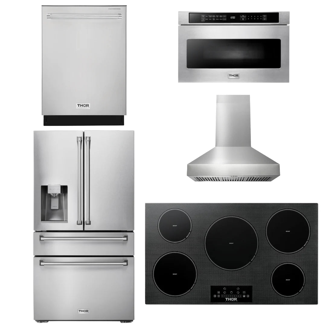 36 Induction Cooktop, Range Hood, Microwave, Refrigerator, Dishwasher O218862
