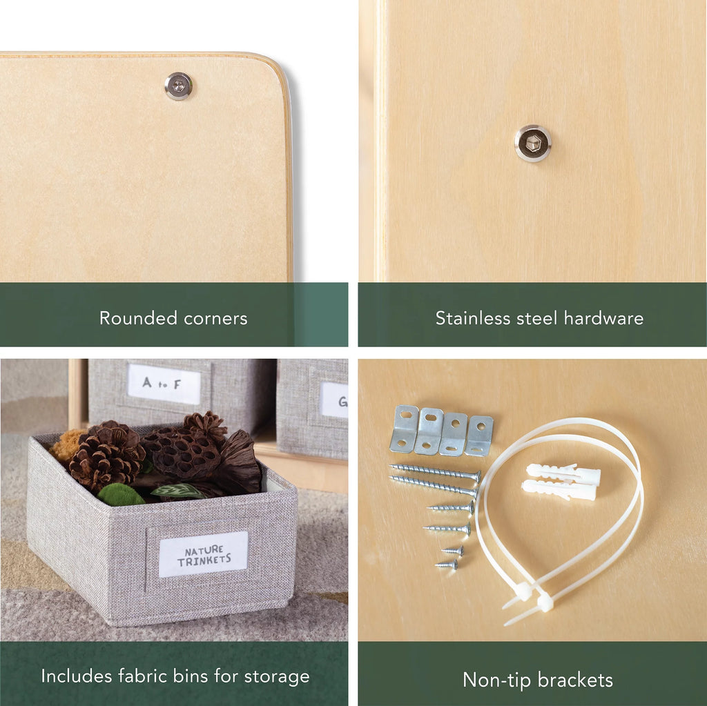 Natural 8 Fabric Bin Wood Storage Organizer E516
