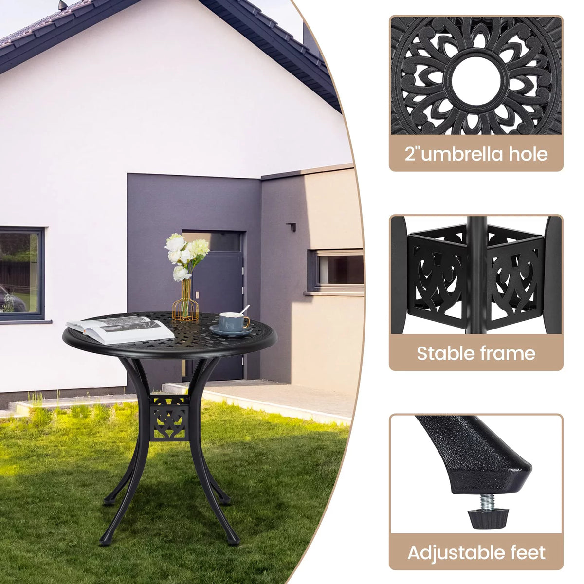Cast Aluminum Round Bistro Table with Umbrella Hole Y244