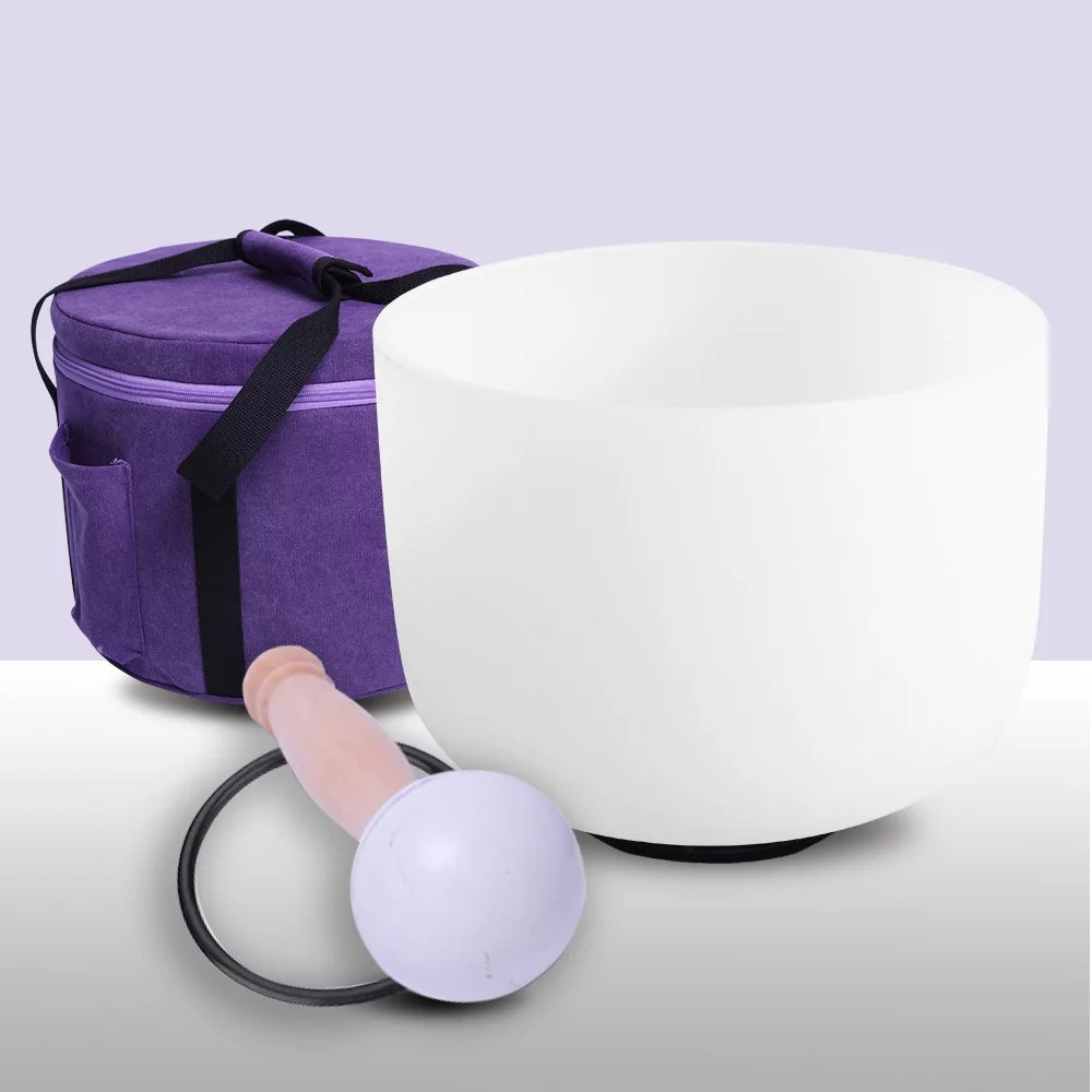 8 inch Frosted Quartz Crystal Singing Bowl with Case Bag G814
