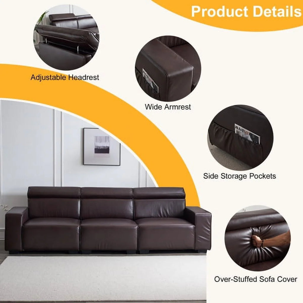 Retro PU Three-Seater Sofa Brown A226864