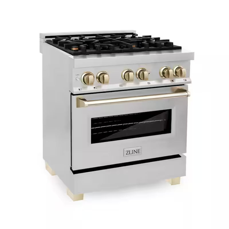 4 Burner Dual Fuel Range in Stainless Steel and Polished Gold G449802