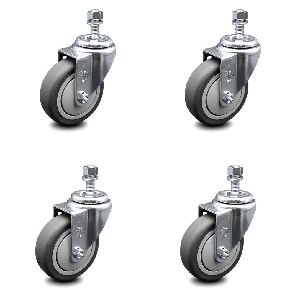 4 inch Thermoplastic Rubber Wheel Swivel Threaded Stem Caster Set G471