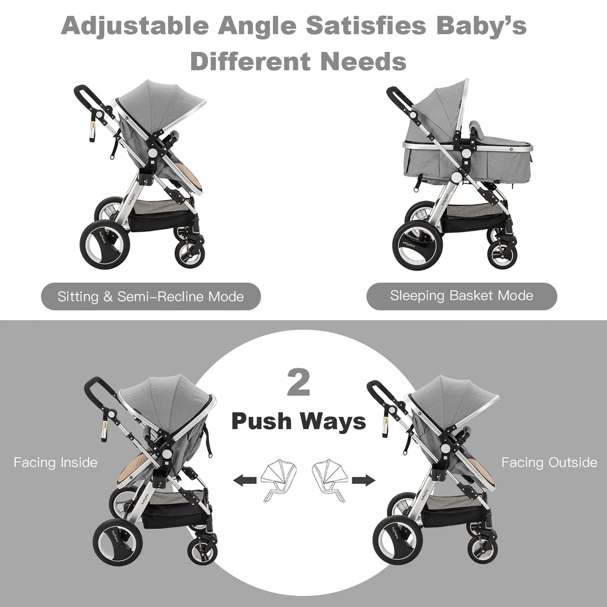 Folding Aluminum Baby Stroller with Diaper Bag K398