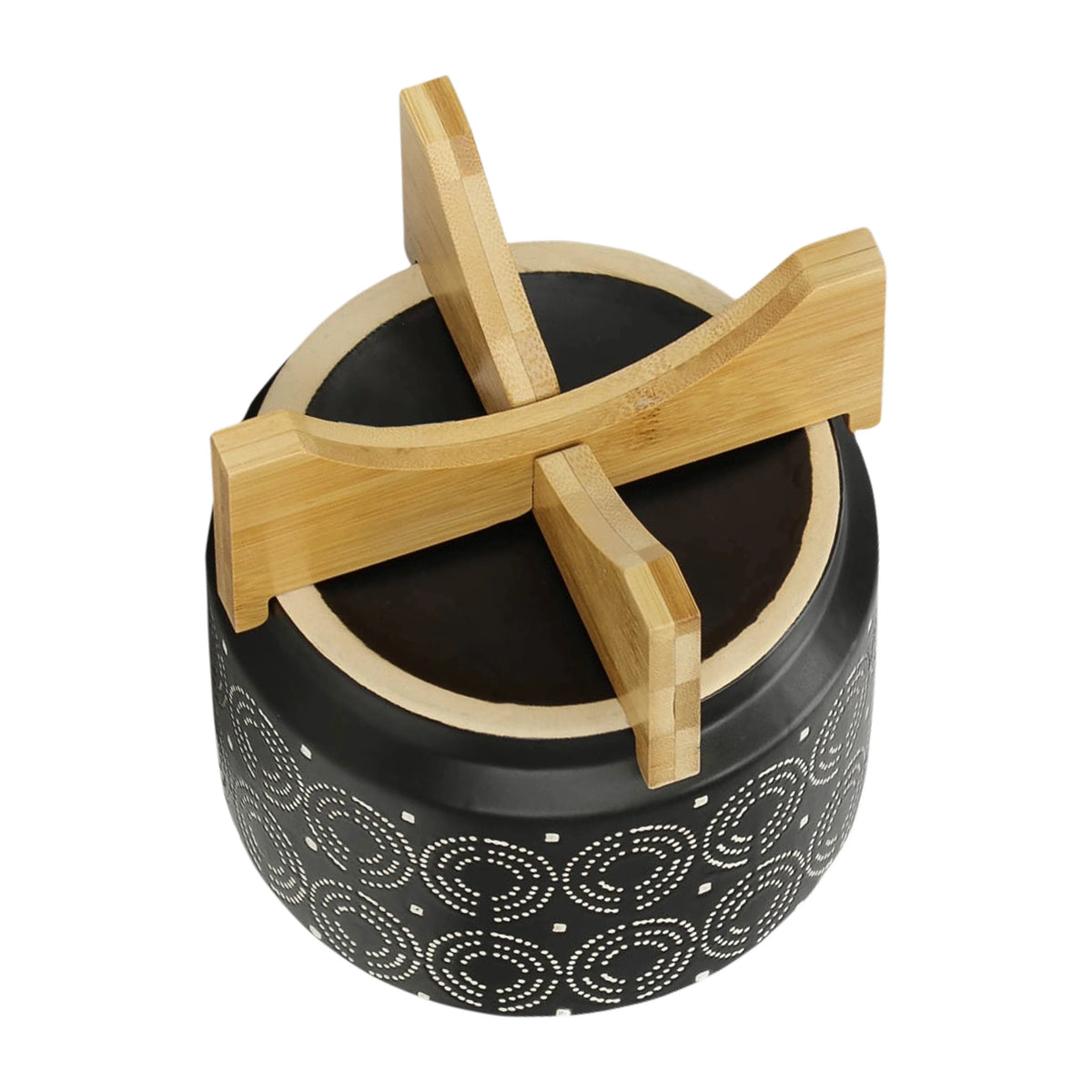 Black Round Ceramic Swirl Planter On Stand E9436