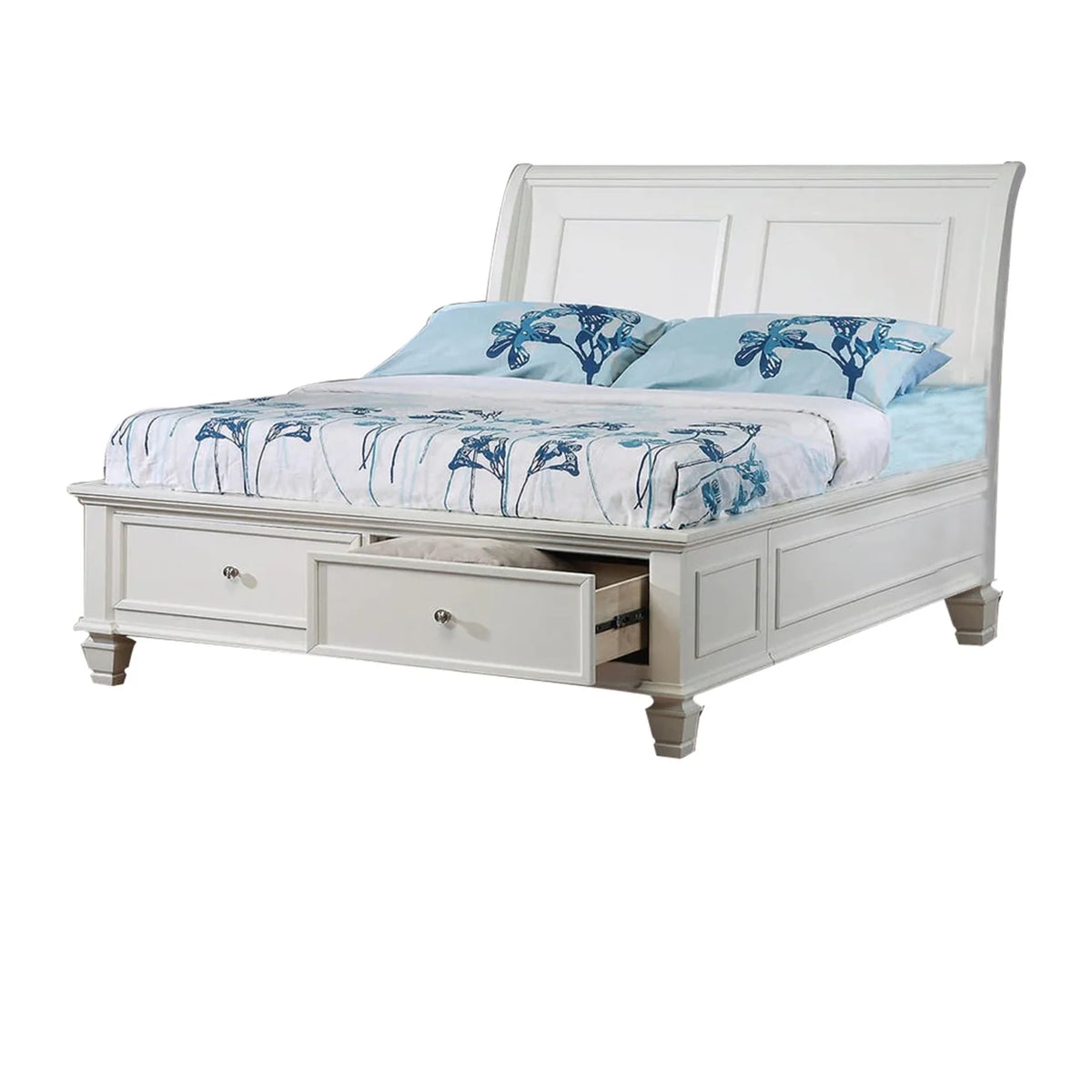 White Full Size Wooden Bed with Two Drawers L115537
