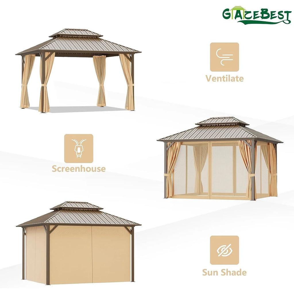 10x10 ft Hardtop Aluminum Patio Gazebo Double Roof Galvanized Steel Canopy O186