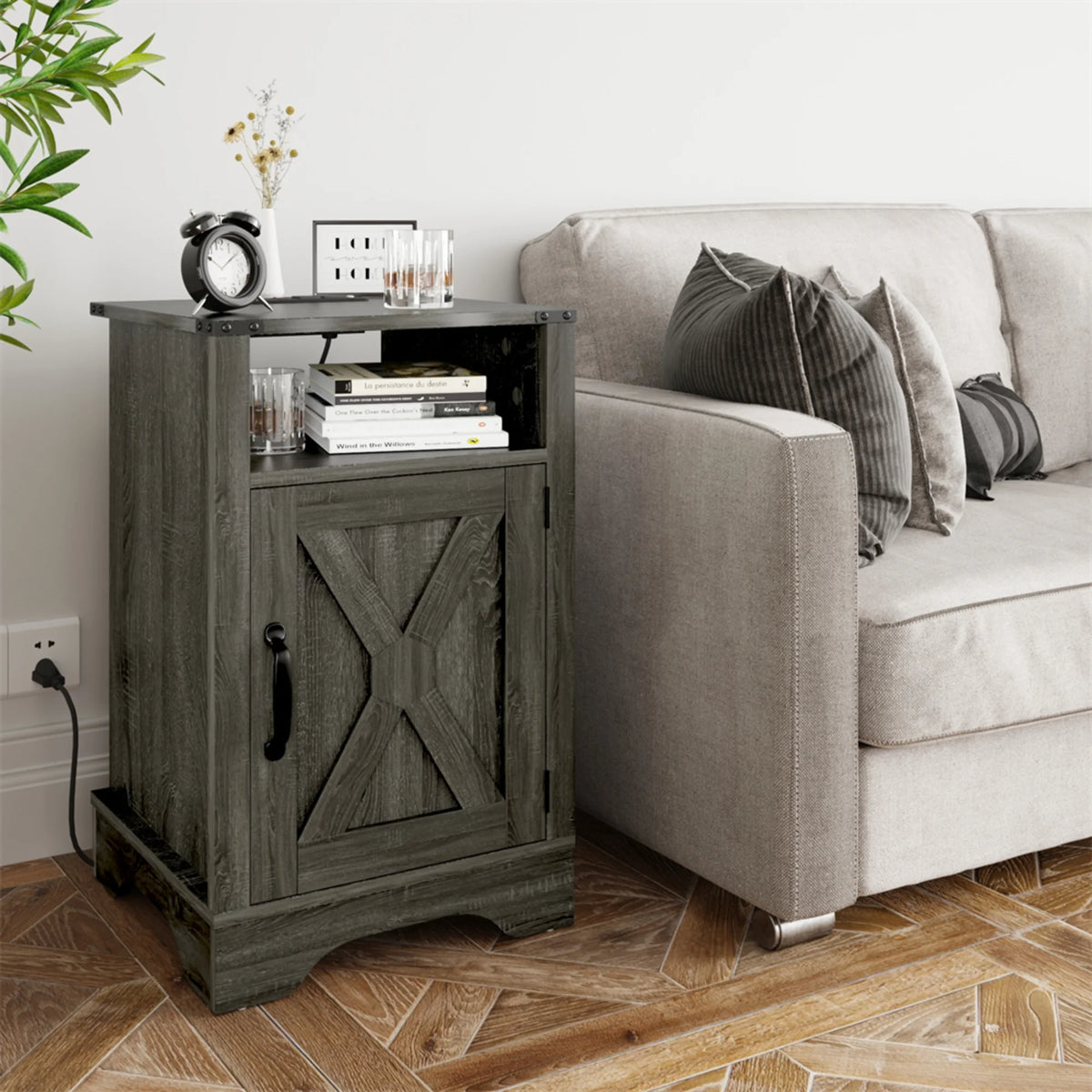 Rustic Wood Nightstand with Charging Station A5145