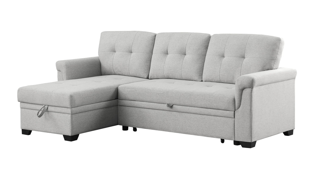 Light Gray Reversible Sleeper Sectional Sofa with Storage Chaise W1342