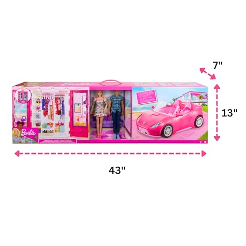 Barbie and Ken Doll with Wardrobe and Pink Two-Seater Convertible Car K92336