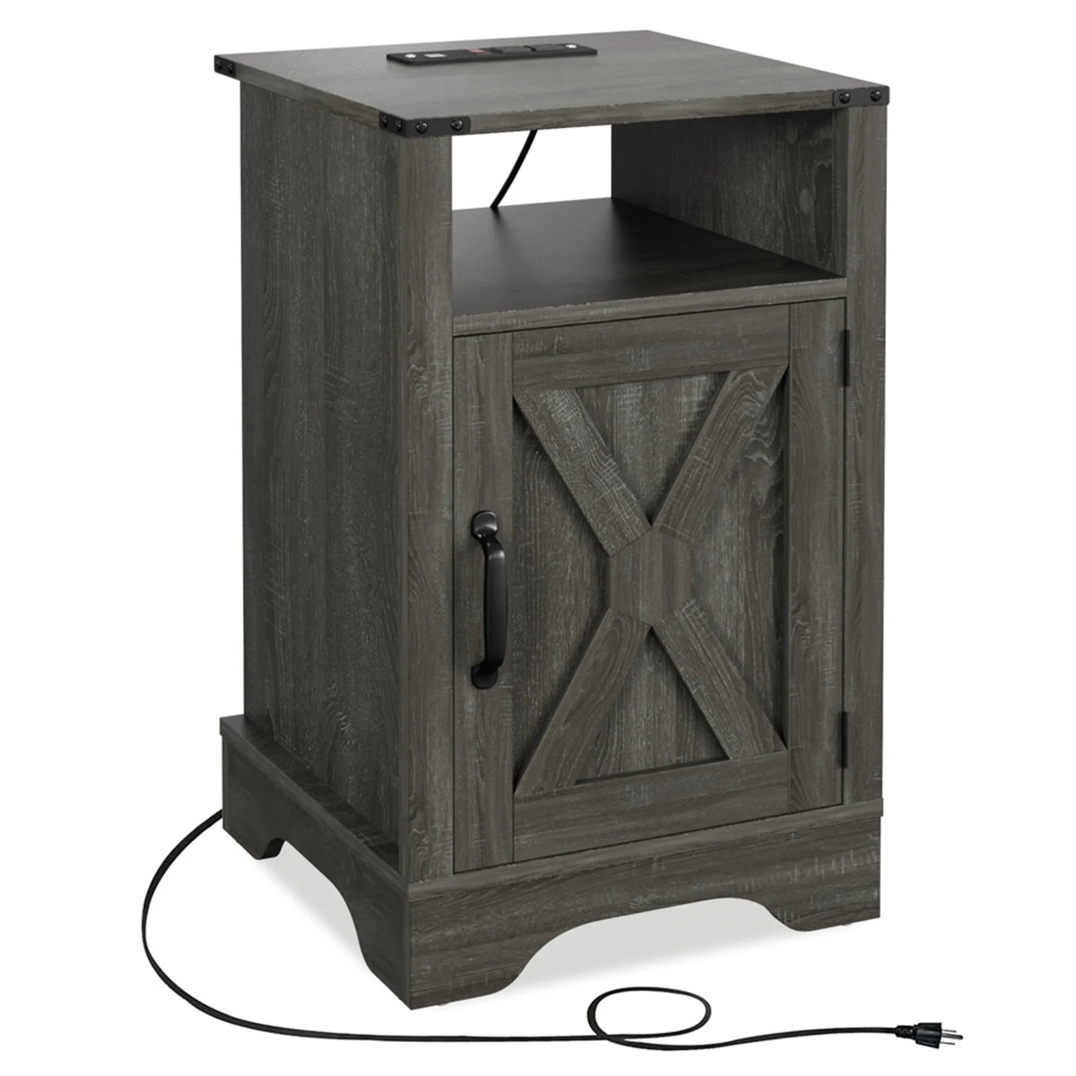 Rustic Wood Nightstand with Charging Station A5145