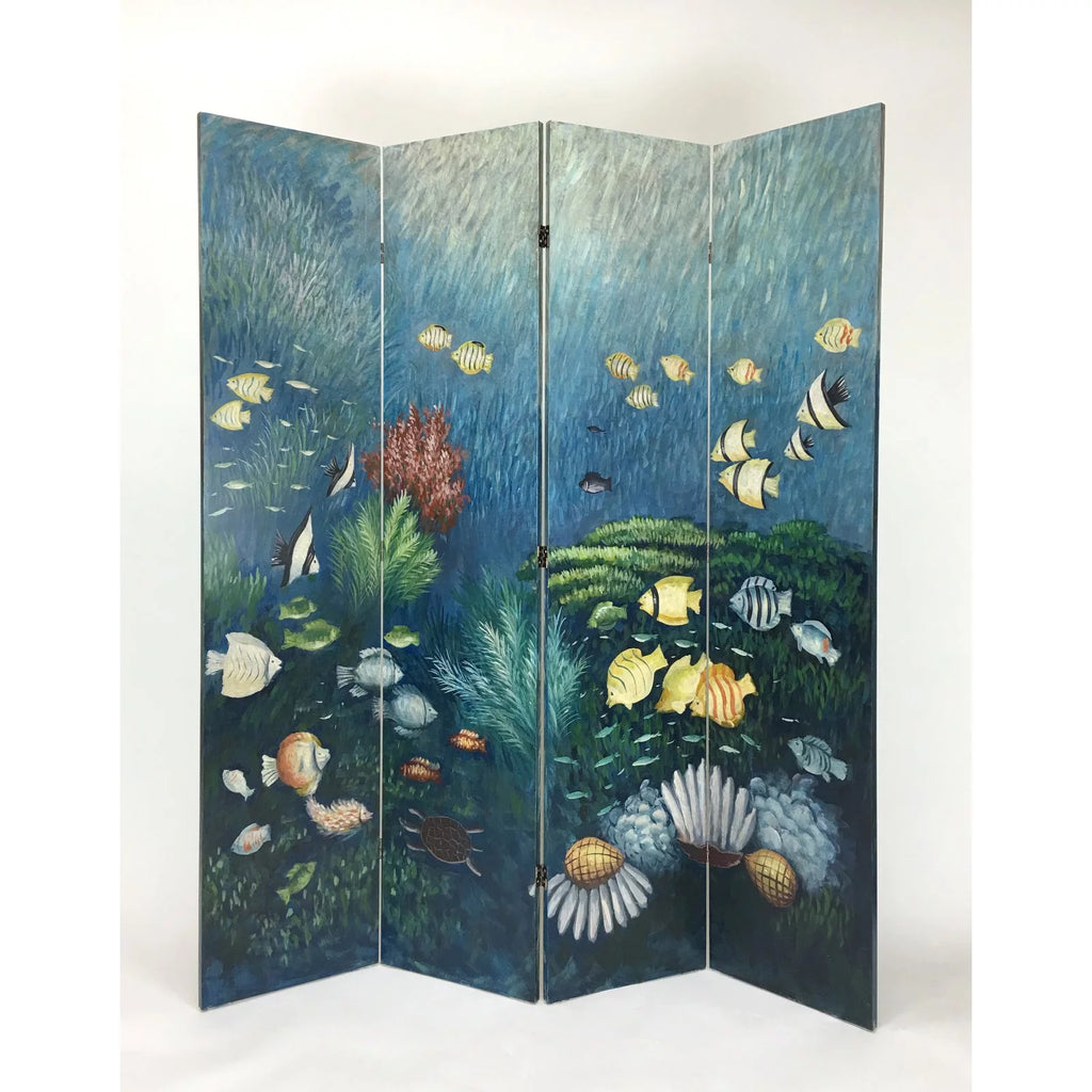 Hand Painted Double Side Screen - Blue P600
