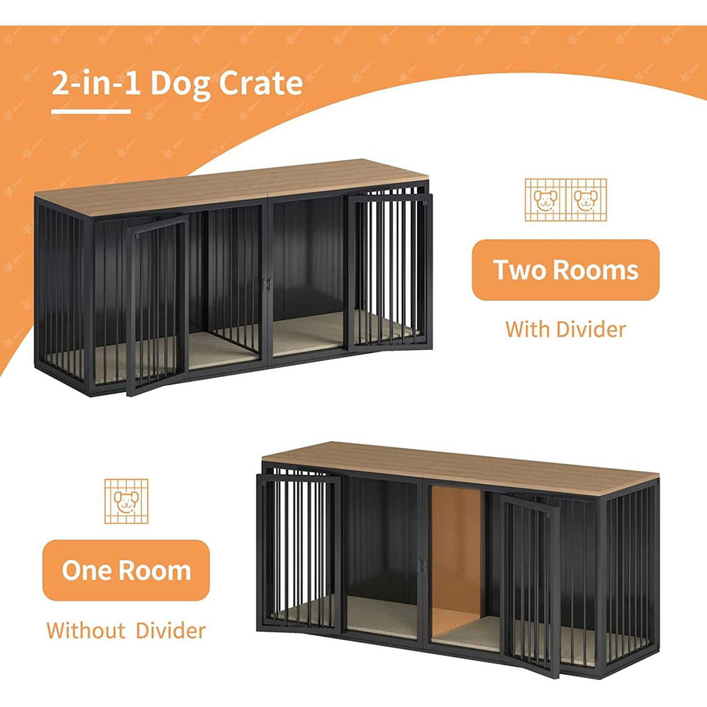 Large Wooden Dog Crate Furniture with Double Doors Q57806