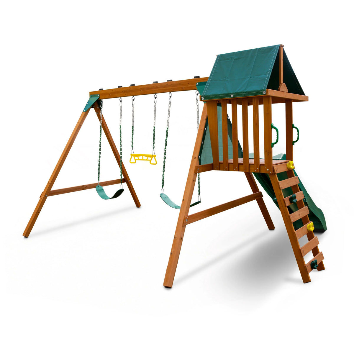 Basic Swing Set with Two Swings, Trapeze Swing, and Slide J1786