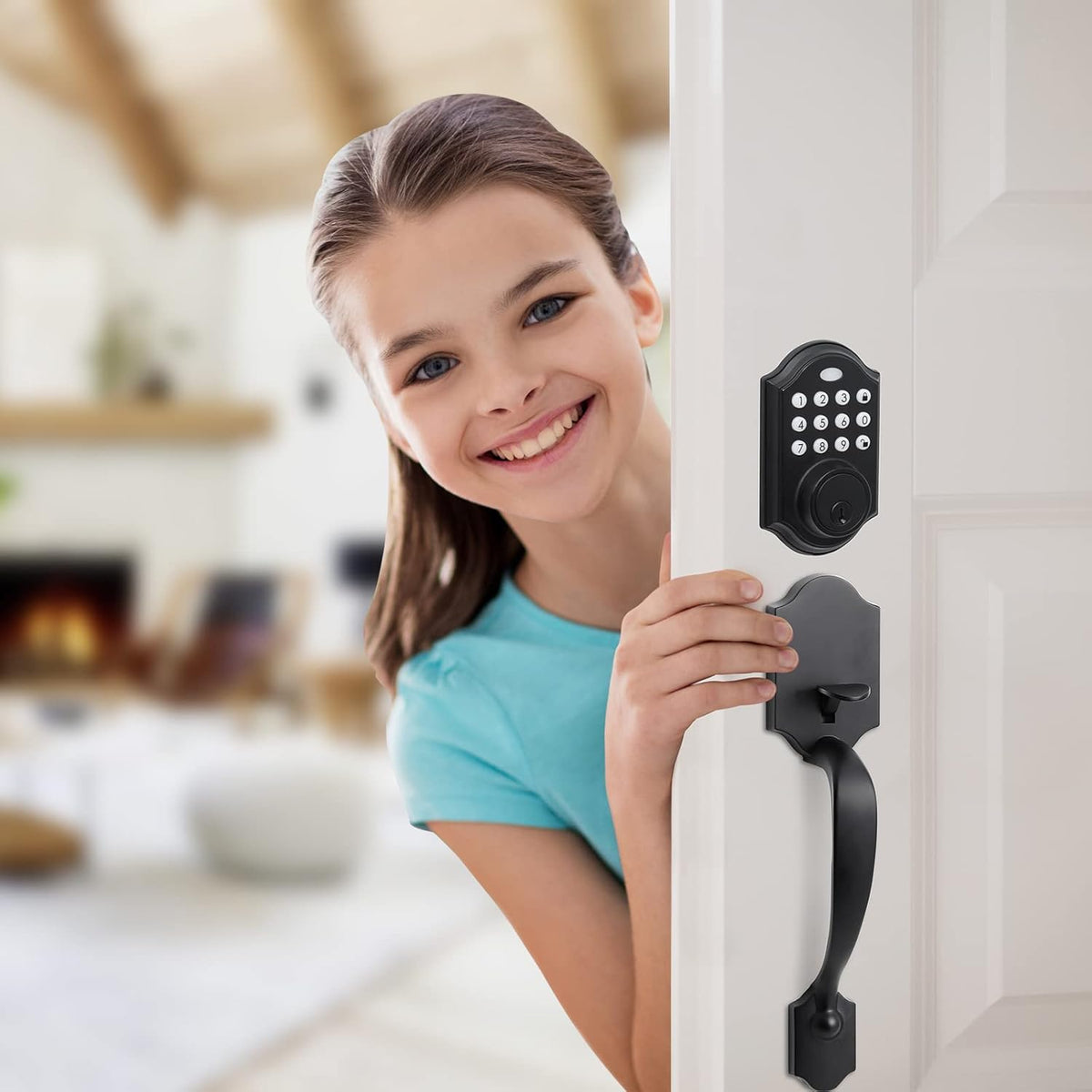 Front Door Handle Set with Lock, Satin Nickel Pack of 2 T7269