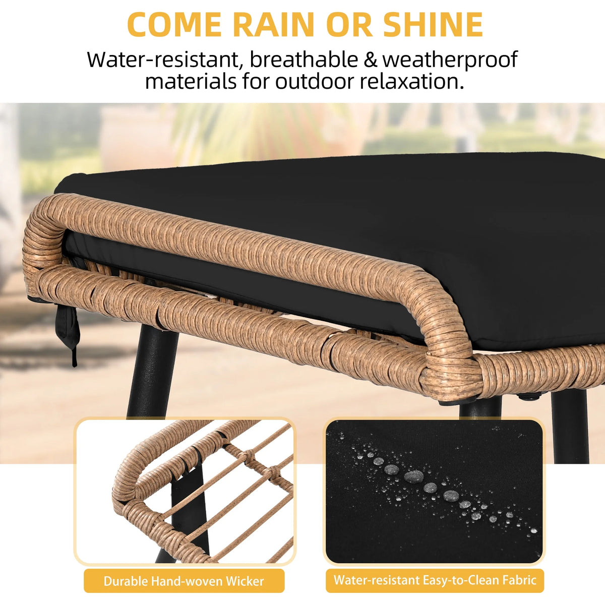 Black Wicker Ottoman with Cushions Set of 2 O114566