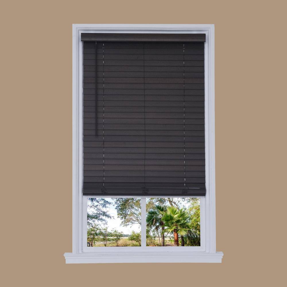 Walnut Faux Wood Cordless Room Darkening Horizontal Blinds D668254