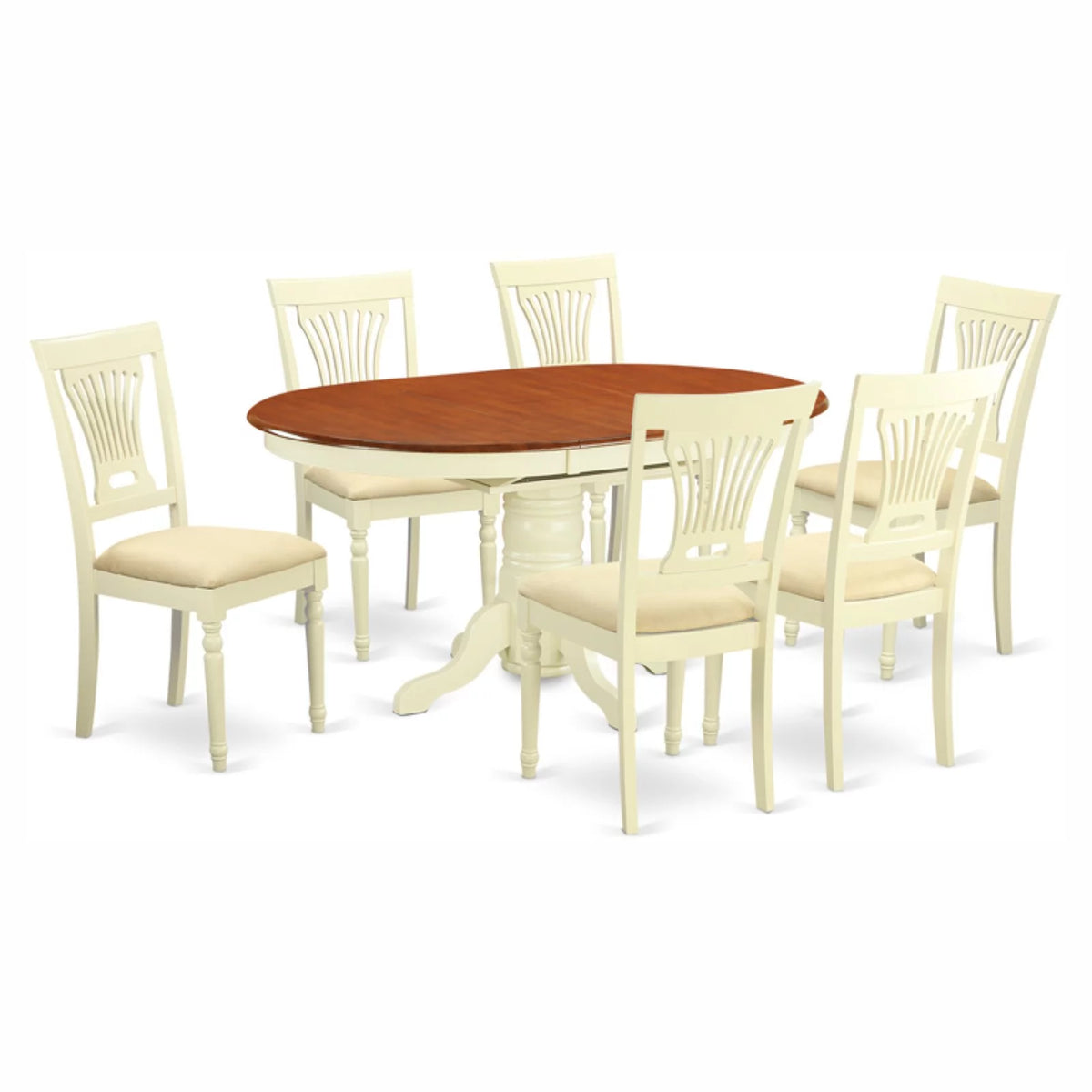 7 Piece Pedestal Oval Dining Table Set with Microfiber Seat Chairs U797790