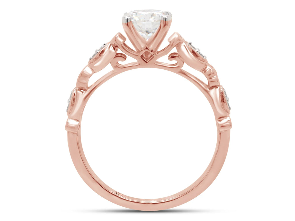 10K Solid Rose Gold Moissanite Solitaire Filigree Engagement Ring P3496