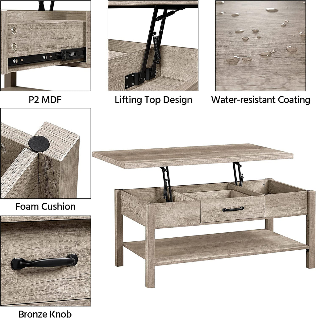 43in Lift Top Coffee Table with Storage Drawer L8836