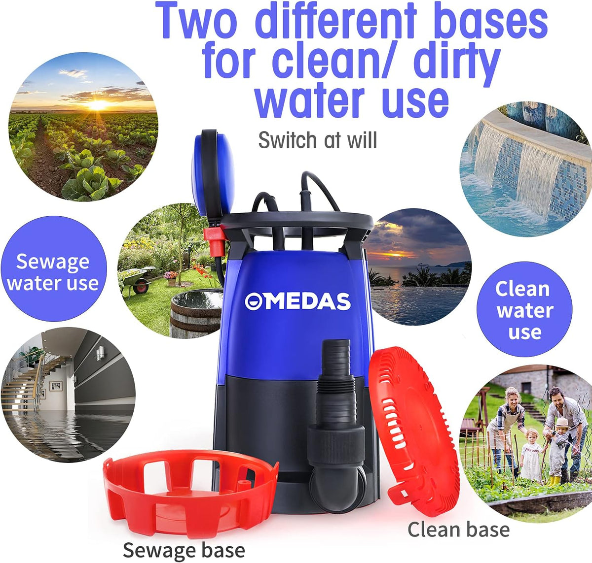 1HP 750W 4623GPH Submersible Sump Pump Electric 3 in 1 Clean/Dirty Water Utility Water Pumps w/Float Switch and Long 16.4ft Cable Pack of 2 V3804