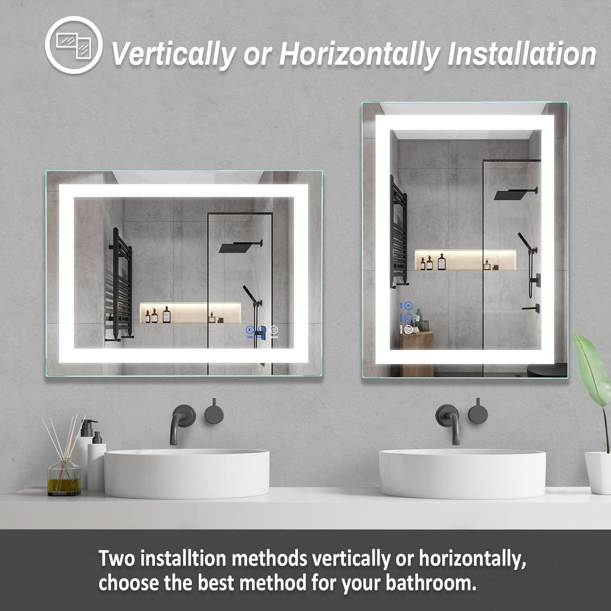 32x 24 LED Bathroom Mirror, Anti-Fog, Dimmable, Color Temperature Adjustable 3000-6000K W206